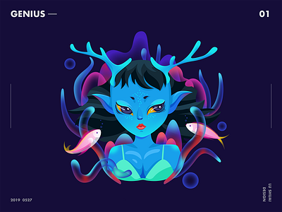 Genius aquatic plant deep sea fish genius girl illustration sexy shine