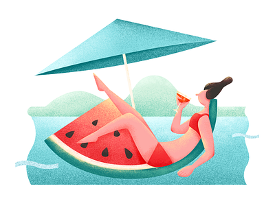 Summer girl illustration juice summer umbrella water watermelon