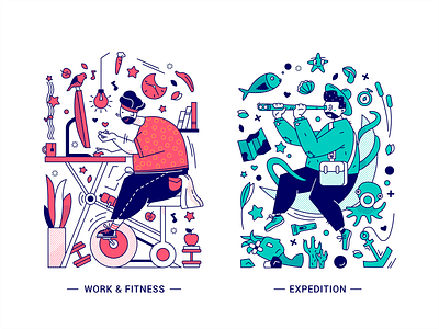 Doodle-style illustration barbola doodle expedition fitness illustration label seabed sports story work