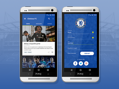 Chelsea FC Android application android app application blues chelsea chelsea fc design football material design ui ux