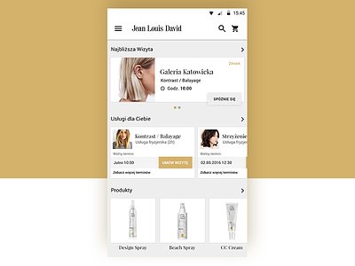 Jean Louis David - main application screen app app design application design gold hair hairstyle jean louis david mobile design screen ui ux