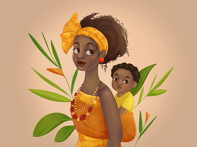 African mom baby character child food fruit mother nationality packaging painting people