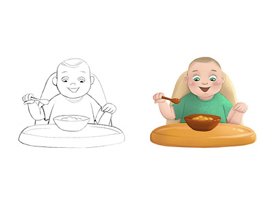 baby eats baby character characterdesign child childnutrition food fruit illustration nutrition puree vegetables