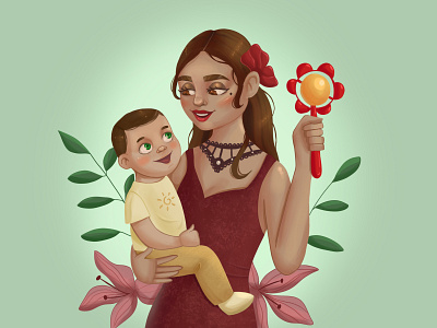 Italian mom baby character child face food illustration italia mother portrait woman