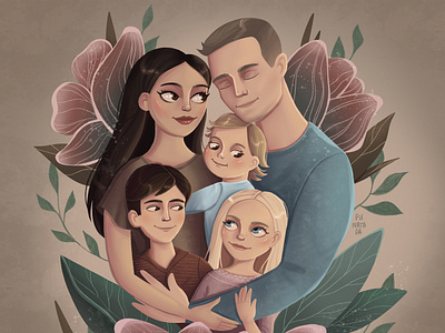 We're together baby character child digitalart family illustration kids parents procreate woman