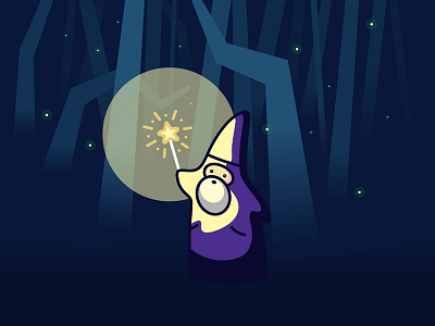 Wizarding character forest illustration magic night stars wizard