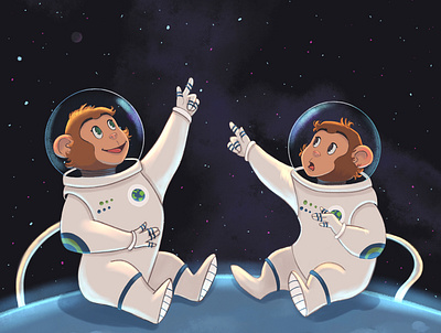 Space Monkeys astronaut character art character design childrens illustration cosmos illustration kidlit kidlitart monkey picture book space universe