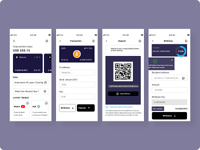 Cryptocurrency wallet app bitcoin crypto deposit design ethereum mobile app ui ux wallet withdraw