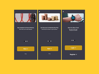 Onboarding screens for a movie ticketing app branding design mobile app product design ui ux