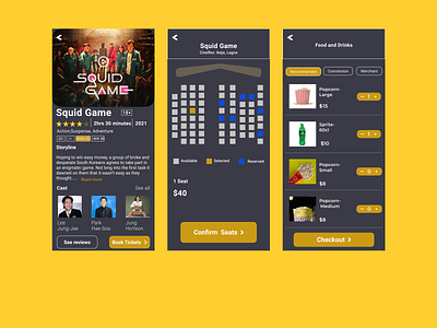 Movie Ticketing App cinema design film game mobile app money movie product design squid game ticket ui ux