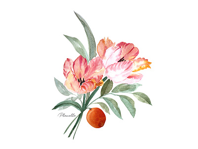 Lilly flowers with orange watercolor