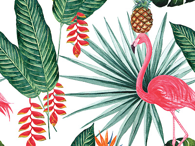 Flamingo Tropical Botany watercolour