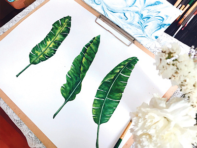 Banana Leaves watercolour Illustration art banana drawing green illustration leaves nature painting summer tropical watercolour