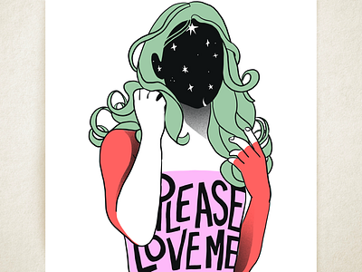 Please love me color drawing fashion female figurative hair hand lettering illustration model procreate woman