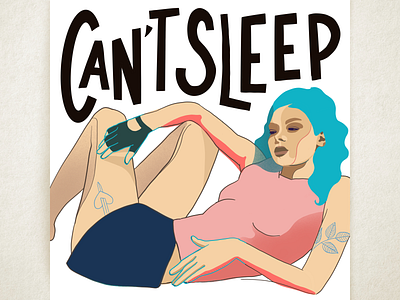 Can't sleep collage color digital drawing drawing figurative figure hand lettering illustration procreate woman