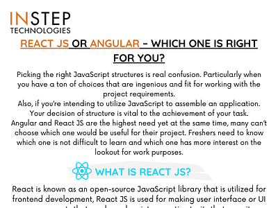 React JS or Angular – Which one is right for you? instep insteptechnologies service team