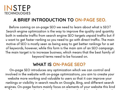 A Brief Introduction to On- page SEO. digital marketing instep insteptechnologies
