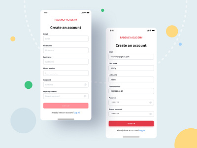 Radency Academy Sign Up app design ui ux