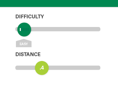 Map Filters difficulty slider mobile app simple design tool tip website