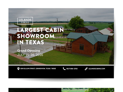 Grand Opening Campaign | Postcard Mailing cabin cabin showroom event event campaign outdoors postcard print design texas tiny house