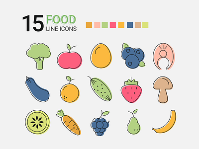 15 food line icons graphic design illustration