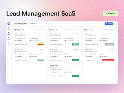 Lead Management Kanban View - Web App design figma kanban lead management saas ui web app