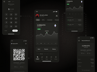 Decentralized Crypto Wallet - Ideation bitcoin blockchain crypto wallet crypto wallet ideation daily ui dark theme ethereum figma ideation mobile app design mobile design mobile ui ui ux wallet ideation