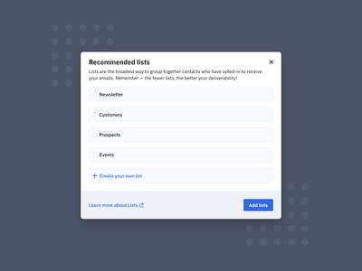 Recommended lists activecampaign education tips onboarding product design ui ux