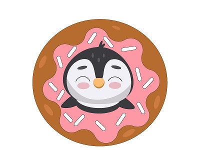 Cute penguin character in donut 🍩