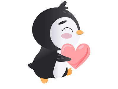 Cute penguin character with heart