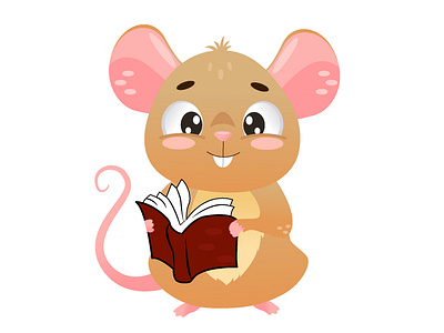 Cute mouse character with book