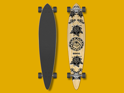Long Board Graphic Design Mockup eye flash longboard mandala mockup roses skateboard sketch tattoo