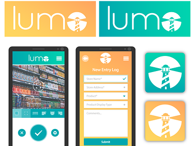 Lumo Logo & Mockup Concept app flat design gradient lighthouse logo mockup