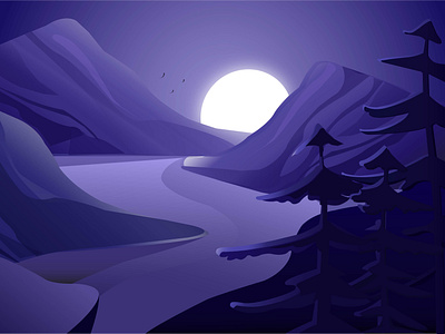 Night Changes adobe art change cold dark design detail glow graphic design illustration illustrator moon mountain night river tree