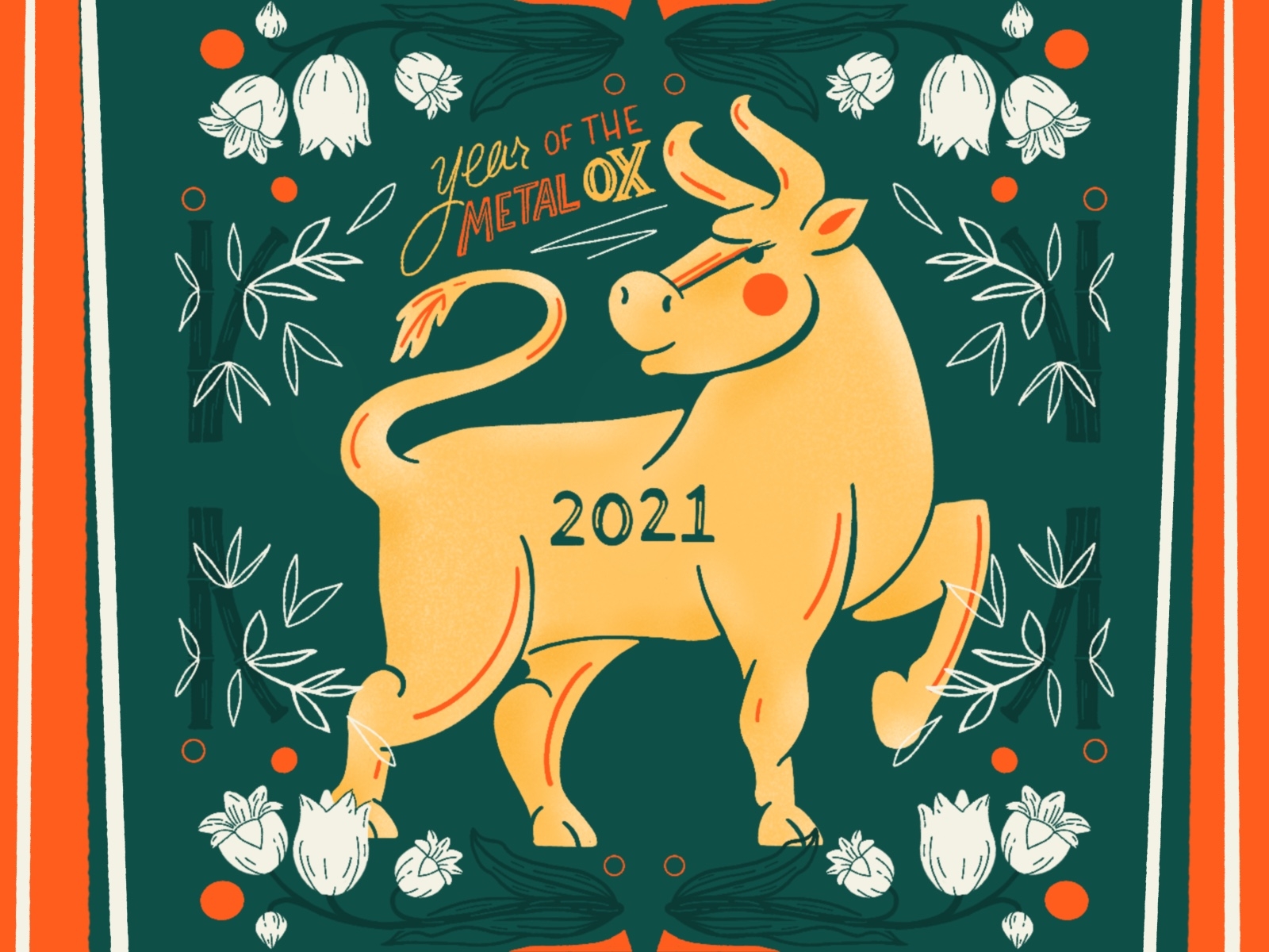 Year of the Metal Ox - 2021 2021 bamboo chinese new year digital digital art flower illustration hand drawn handlettering illustration illustration digital lettering lily lucky new year ox procreate procreate art