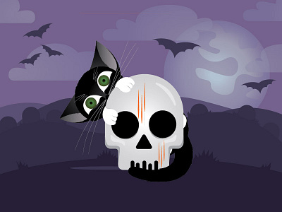Stella-ton cat halloween illustration kitten october skull spooky vector