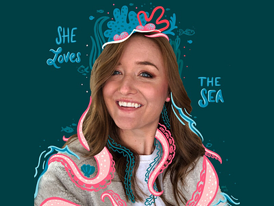 She Loves the Sea coral coral reef crown design digital art fish hand lettering illustration lettering mixed media ocean octopus photo art photography procreate sea tentacle waves