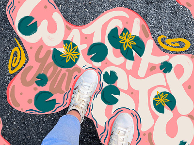 Watch Your Step! design digital handlettering illustration keds kicks lettering lilypad mixed media photo procreate shoes step type typography watch