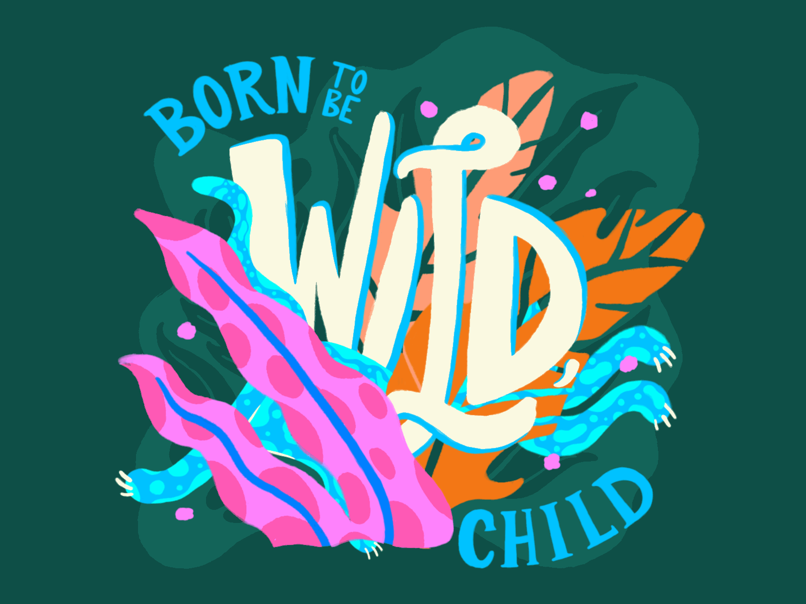 Born To Be Wild, Child animation child design digital gif handlettering illustration lettering nature nature illustration procreate type wild