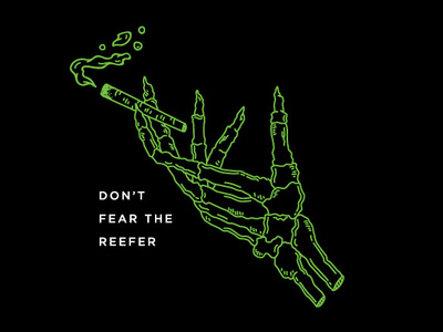 Don't Fear the Reefer band cannabis green halloween hemp illustration line art marijuana monoline music reaper skeleton smoke vancouver weed
