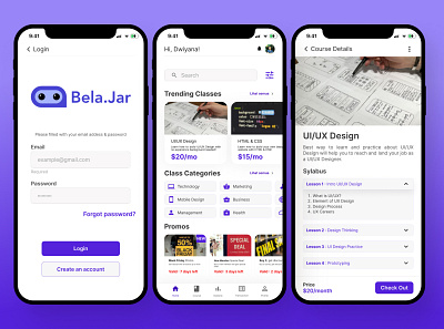 Bela.Jar : Online Courses Mobile App ui