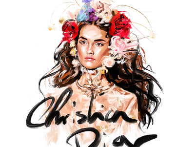 Christian Dior SS17 botanical couture digital fashion floral illustration painting portrait runway sketch