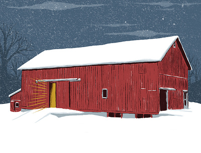 Christmas Barn barn christmas christmas card christmas illustration cold digital art digital illustration farm festive holiday holiday card illustration jesus night red barn snow winter winter scene