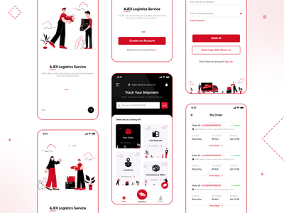 AJEX - Courier Service app branding design figma illustration typography ui ux