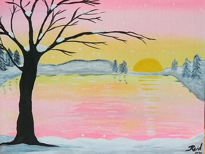 Winter Sunset acrylic canvas illustration paint