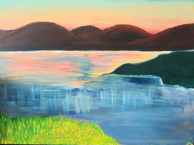 Sunset Mountain View acrylic canvas illustration paint