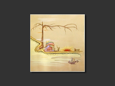 Watercolor boat desert illustration sky sun tree watercolor