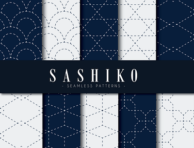 Sashiko Seamless Patterns graphic design japanese pattern vector