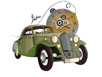 Vintage car design illustration арт эскиз