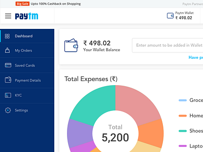 Paytm finance management dashboard